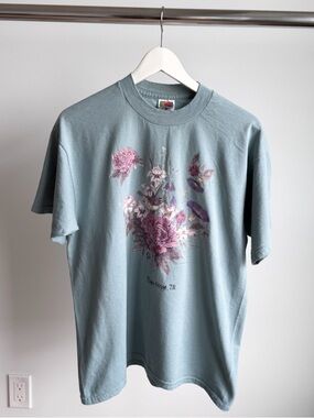 Vtg 90s Pigeon Forge TN Bird Floral Tee L 21x26 Teal Nature Fruit of the Loom